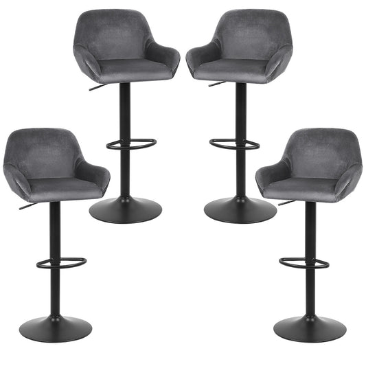 Set of 4 bar stools, adjustable height, 360 degree swivel, velvet high stool set, metal frame