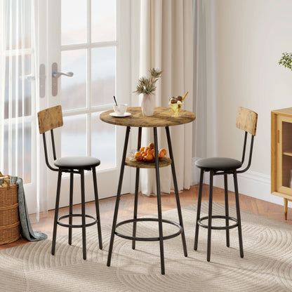 Barkrukken Set – Barmeubel – Barstoel – Barkruk – Keukenstoel – Kunstleer Bekleding – Met Rugleuning – Met Metalen Frame – Bruin – Set Van 3