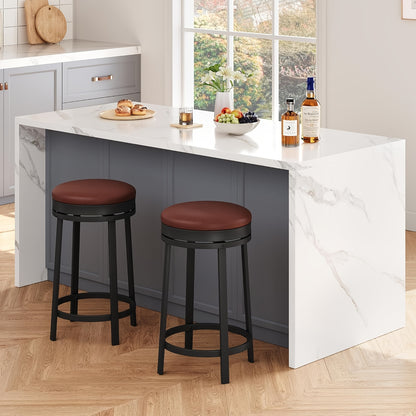 Barkrukken – Barstoelen – Keukenstoelen – Eetkamerstoelen – Industrieel – Draaibare Zitting 360° – Metalen Frame – 60,96 cm Hoogte – Kunstleer – Set Van 4 – Voetsteun – Ruimtebesparend – Comfortabel