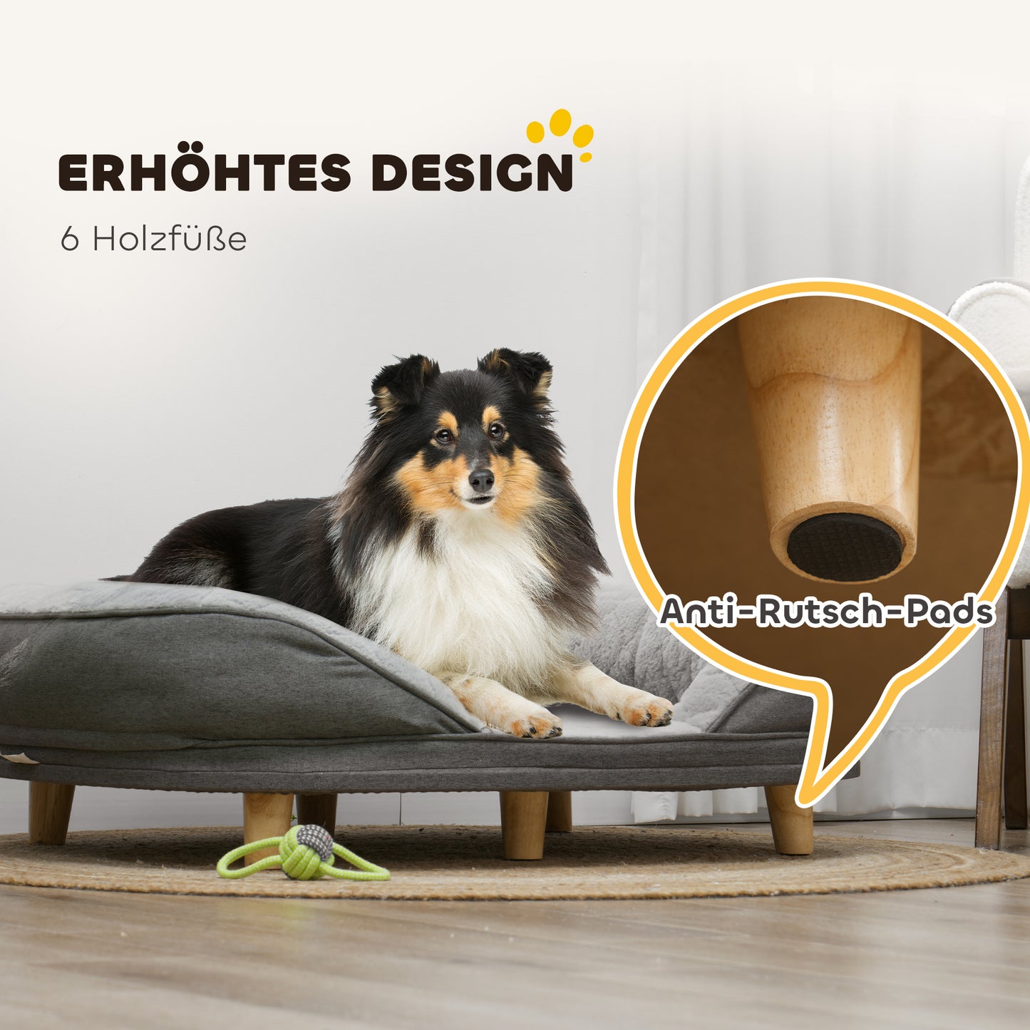Hondenbed – Hondenkussen – Huisdierenbed – Dierenmand – Dierenkussen – Afneembare Wasbare Hoes – Antislip Poten – Grijs – 90 x 78 x 25 cm – Geschikt Tot 25 Kg
