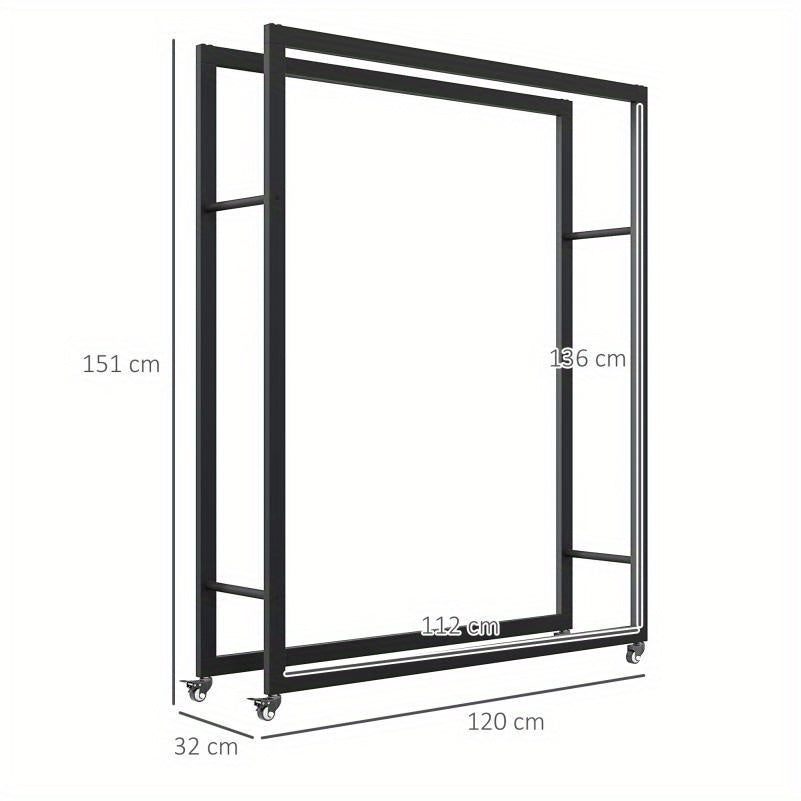 Houtopslag – Houtrek – Brandhoutrek – Houtopberger – Houtstandaard – Metalen Frame – 120x32x151 cm – Voorzien Van Wieltjes