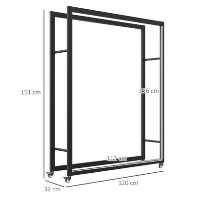 Houtopslag – Houtrek – Brandhoutrek – Houtopberger – Houtstandaard – Metalen Frame – 120x32x151 cm – Voorzien Van Wieltjes