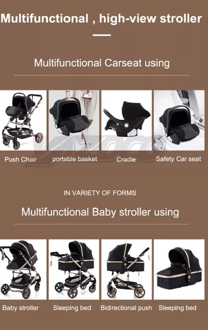 Multifunctionele 3-in-1 Combi Wandelwagen - Opvouwbare Wandelwagen - Autostoel - Inclusief Mamatas - Zwart Goud