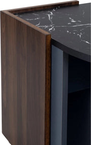 Salontafel - Donker Marmeren Salontafel - Walnoot - Woonkamertafel - Salontafel rond - Salontafel met opbergruimte