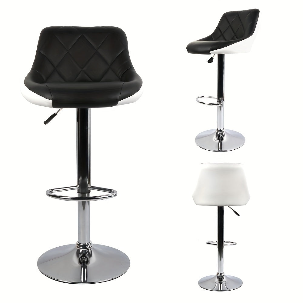 Barstoel Set – Barkrukken – Keukenkrukken – Breakfast Bar Stools – Counter Stoelen – PU Lederen Zitting – Verstelbare Hoogte 53-73 cm – 360° Draaibaar – Zwart/Chroom