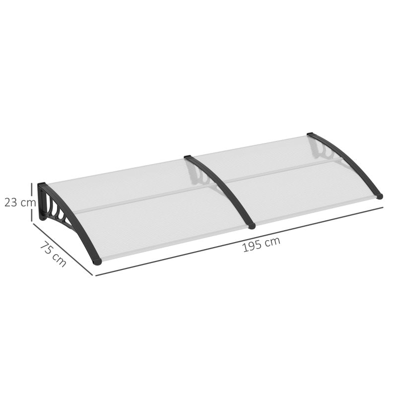 Deurzonwering – Deurluifel – Voordeurkap – Overkapping – Zonwering – Transparant Polycarbonaat Dak – Zwart Aluminium Frame – 75x195x23 cm – UV- en Regenbestendig – Eenvoudige Montage
