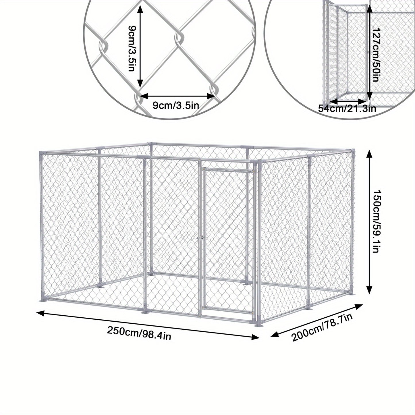 Hondenren Grote Hondenren Hondenkooi Hondenren Buiten Dierenren – 400x200x150 cm – Gegalvaniseerd Staal – Ventilerend & Met Afsluitbare Deur