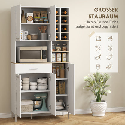 Keukenkast – Keukenmeubel – Opbergkast – Buffetkast – Onderkast – Wit MDF – Met Open Planken en Wijnrek – 5 Deuren