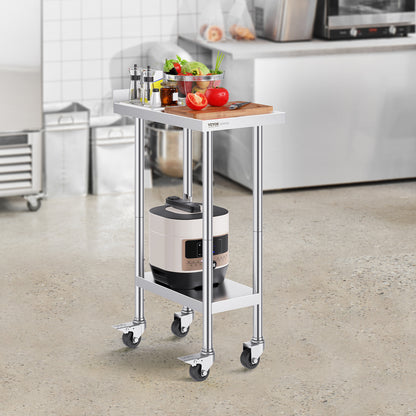 Werktafel – Werkbank – RVS Tafel – Keukentafel – Opbergsysteem – Roestvrij Staal SUS201 – 3 Verstelbare Legplanken – Zwenkwieltjes Met Rem