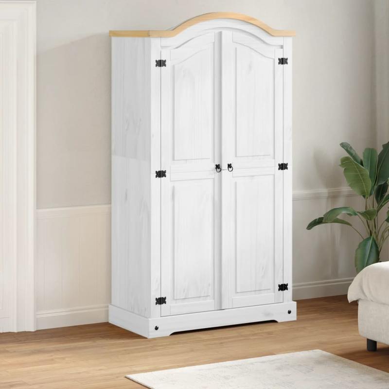 Kledingkast – Garderobekast – Kleerkast – Opbergkast – Kast – Wit – Massief Grenenhout – Compact 102x52x186 cm