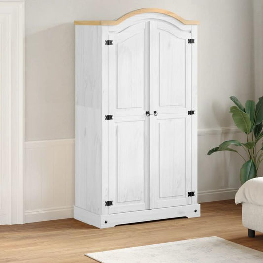Kledingkast – Garderobekast – Kleerkast – Opbergkast – Kast – Wit – Massief Grenenhout – Compact 102x52x186 cm