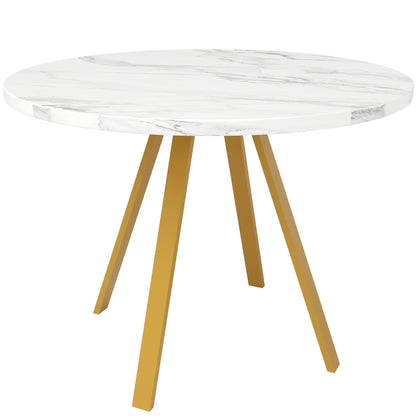 Ronde Eetkamertafel – Eettafel Rond – Design Tafel – Marmerlook Tafel – Kleine Tafel – Goud Metalen Frame – 80 cm Diameter – Geschikt Voor 2-4 Personen