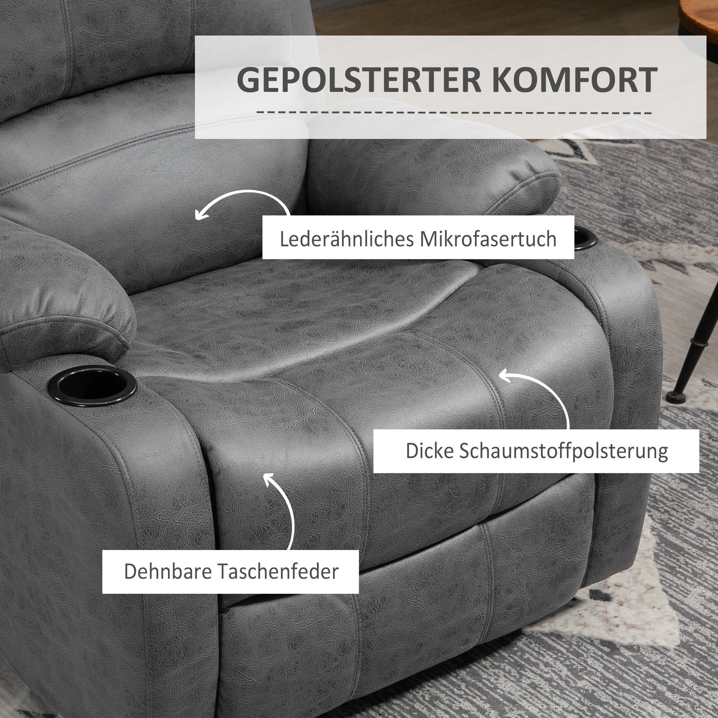 Relaxfauteuil – Fauteuil – Relaxstoel – Draaifauteuil – Schommelstoel – Grijs Microvezel – Verstelbare Rugleuning en Draaifunctie
