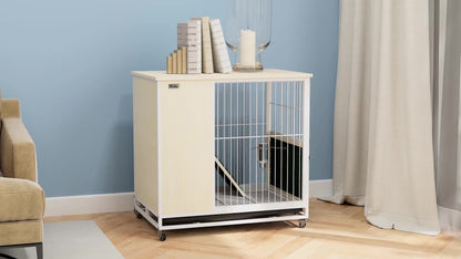 Konijnenkooi – Houten Dierenhok – Knaagdierkooi – Dierenverblijf – Kooi Met Wielen – Met Openend Dak – Platformen Met Verwijderbare Lade – 78 x 52,5 x 76,5 cm – Natuurlijk Hout