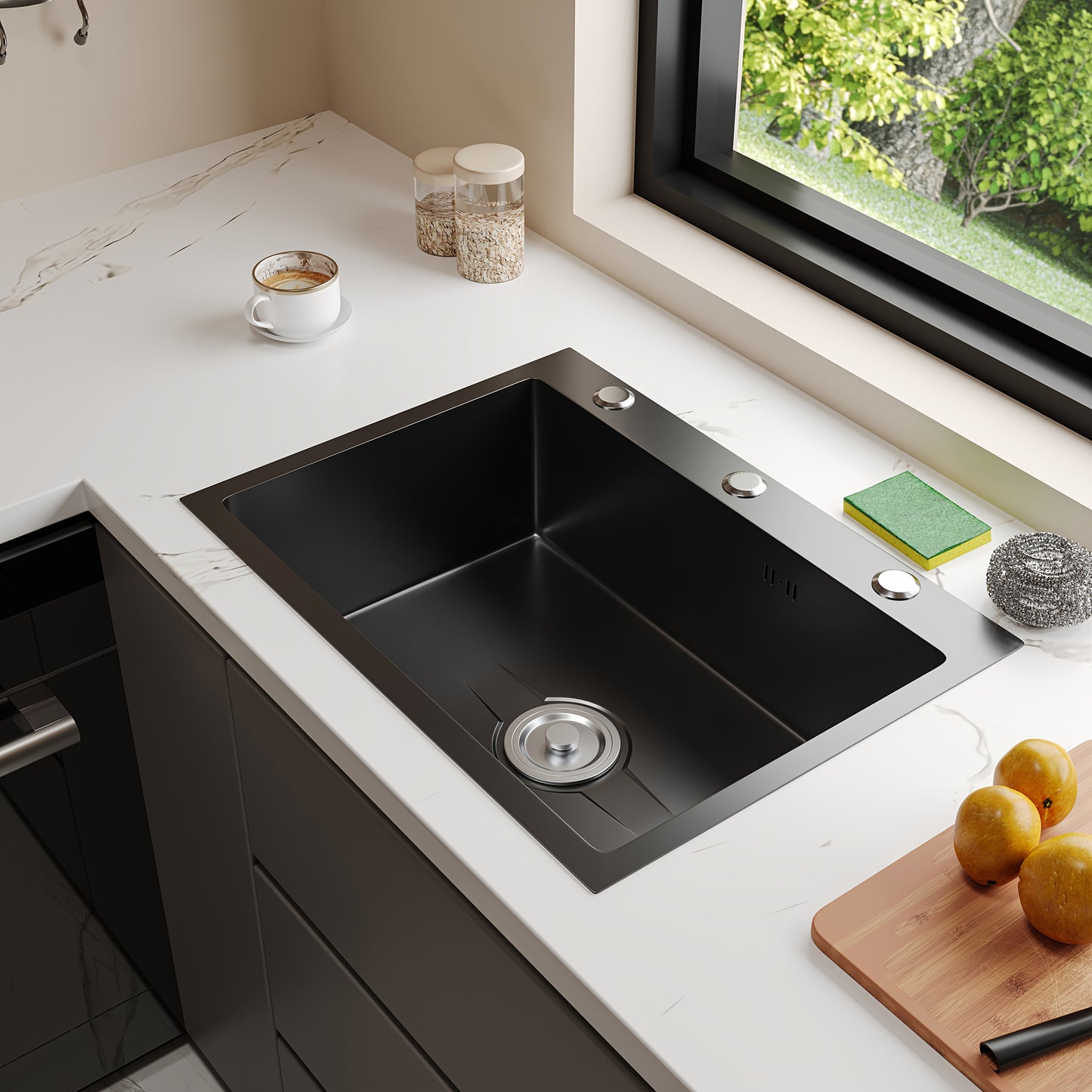 Matte Zwarte Spoelbak – Keukenspoelbak – Enkele Kom Spoelbak – Spoelbak Met Kraan – Keukenset – Roestvrij Staal 304 – Kras- En Vlekbestendig – Gereedschapsloze Installatie