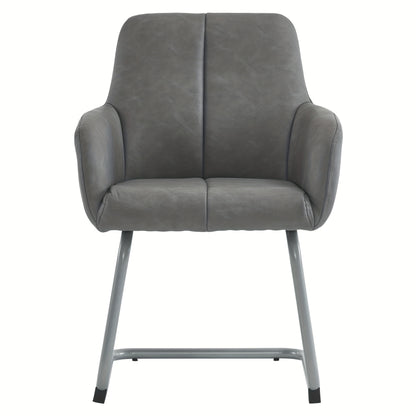 Lounge Stoel – Eetkamerstoel – Fauteuil – Leunstoel – Zetel – Grijs – Gebogen Stalen Poten – Set Van 2