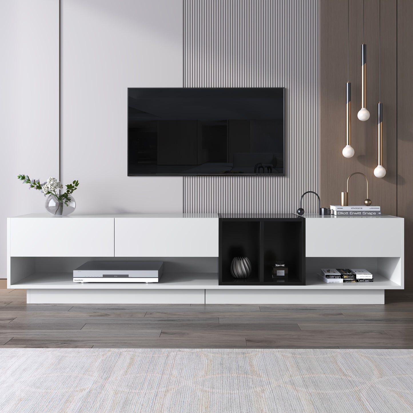 TV Meubel – TV Kast – TV Dressoir – RTV Kast – Mediameubel – Strak Design – Hoogglans Zwart Wit – 190x40x34 cm – Laag Profiel Met Veel Opbergruimte