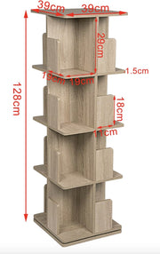 Bookcase - Revolving bookcase - 360 degree rotatable - Rotating bookcase - Book tower - Wood - Brown