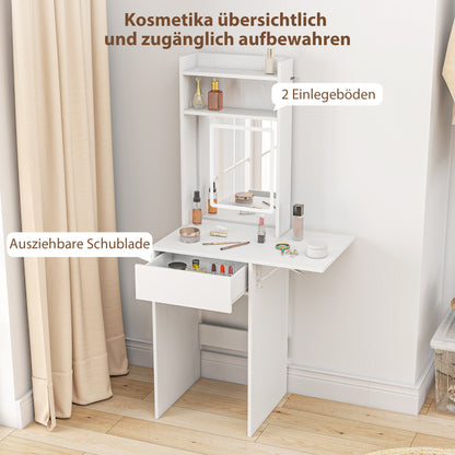 Make-up Tafel – Kaptafel – Make-up Bureau – Schminktafel – Vanity Tafel – Compact Ontwerp – LED-verlichting Met Spiegel