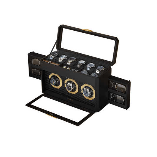 Horlogebox – Watch Box – Horlogedoos – Horloge Organizer – Watch Winder – 9 Vakjes – Geweven PU Leer Met Dubbel Glas
