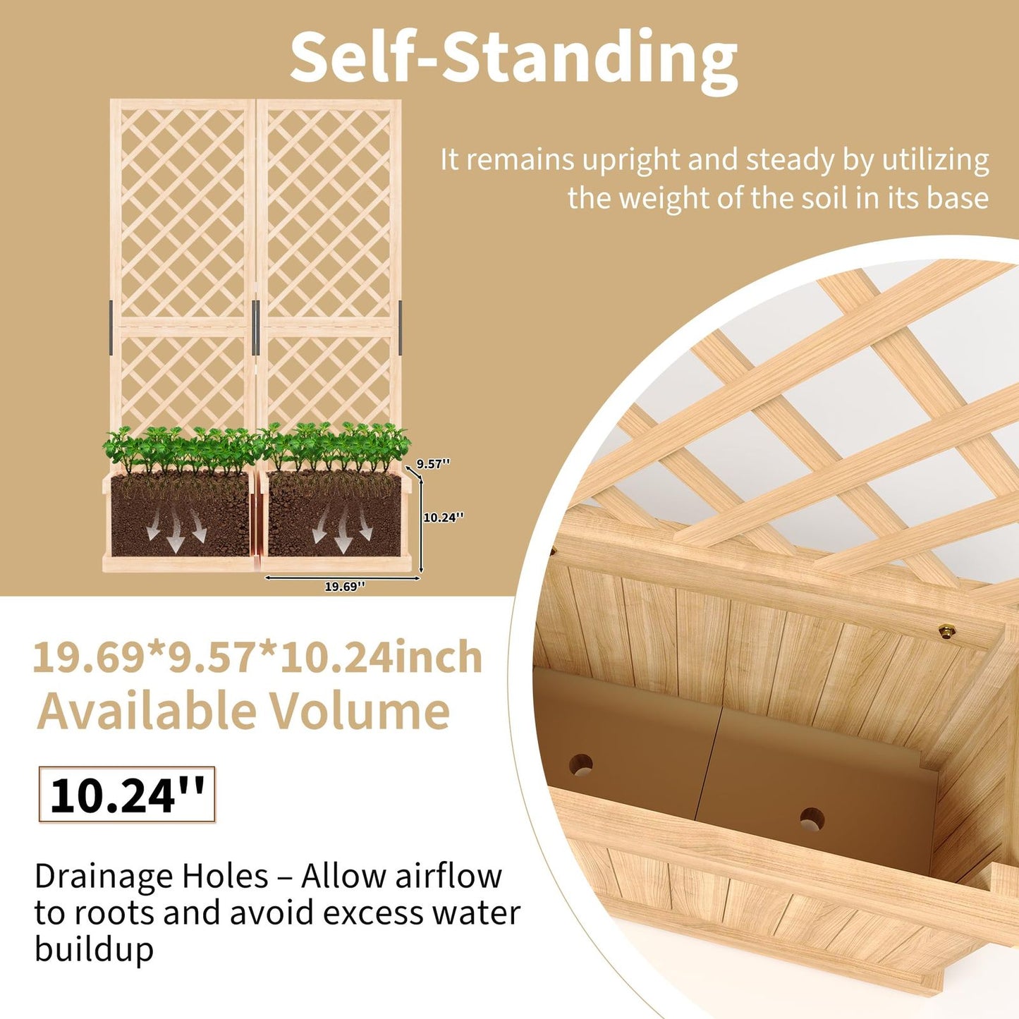 Houten Tuinscherm – Privacy Scherm – Tuinafscheiding – Tuinscherm Scharnierend – Buiten Scherm – 2 Schermen – Met Plantenbak – Afmetingen 104x25x165 cm – Gepolijst Hout Met Drainage