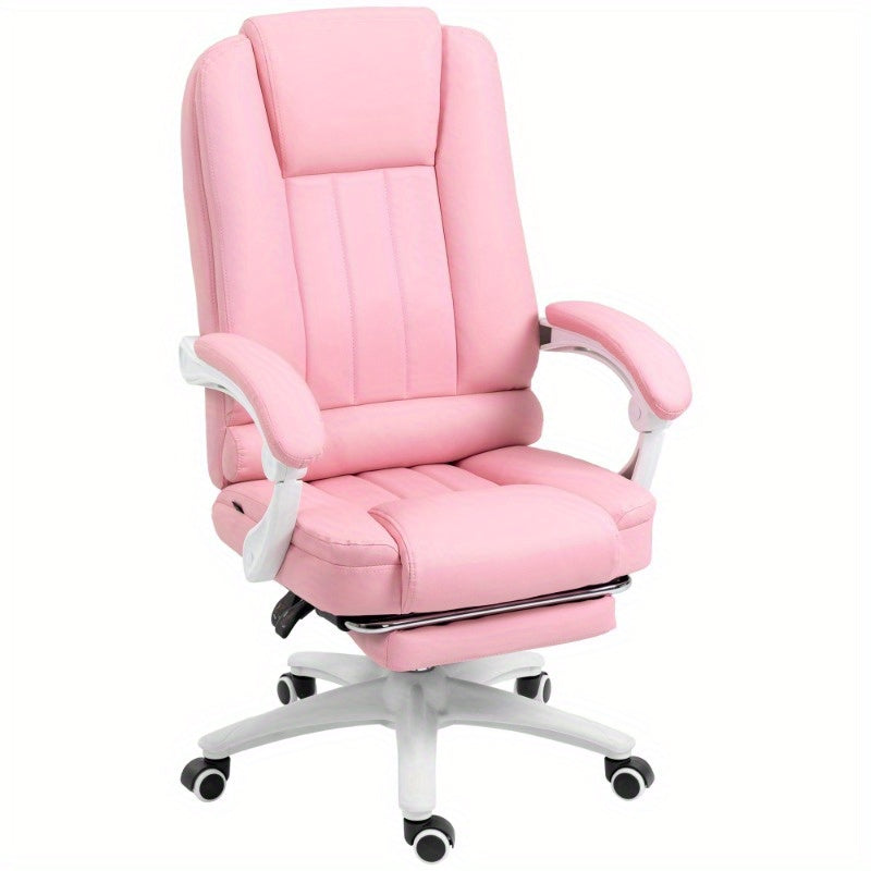 Ergonomische Bureaustoel – Gamingstoel – Desk Chair – Werkstoel – Computerstoel – Verstelbare Zithoogte – Uitschuifbare Voetensteun – Roze Kunstleer – Met Metalen Frame