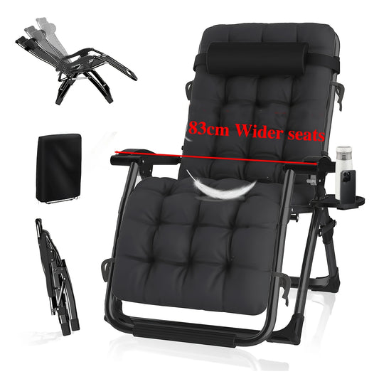 83Cm Extra Wide Patio Lounge Chair, Garden Lounge Chair with Removable Headrest And Thick Seat Cushion, Foldable Lounge Chair Suitable for Seaside, Patio, Garden
