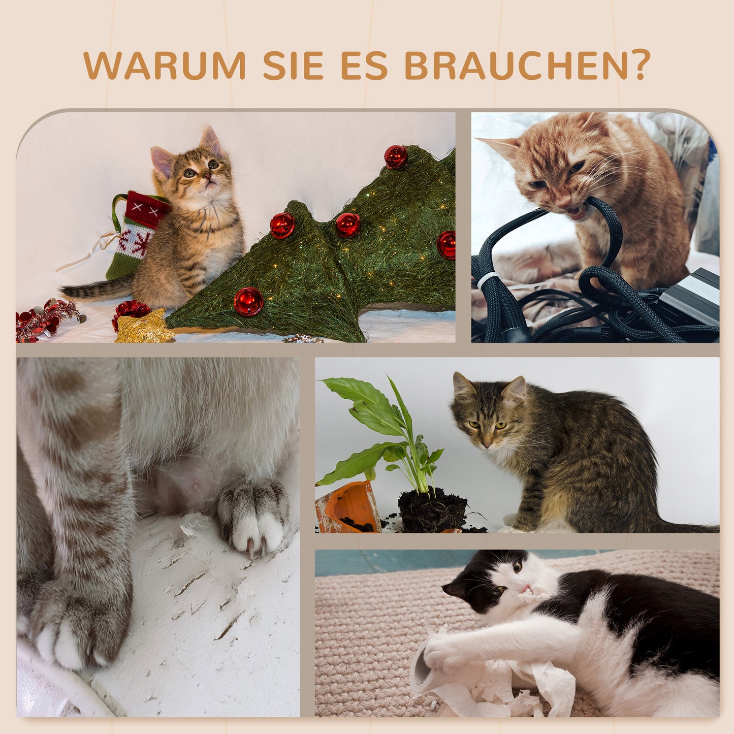 Krabpaal – Kattenboom – Kattenmeubel – Klimwand – Krabwand – Muurbevestigd – Ruimtebesparend Ontwerp – 110x56x73 cm – Sisal Krabpalen – Beige