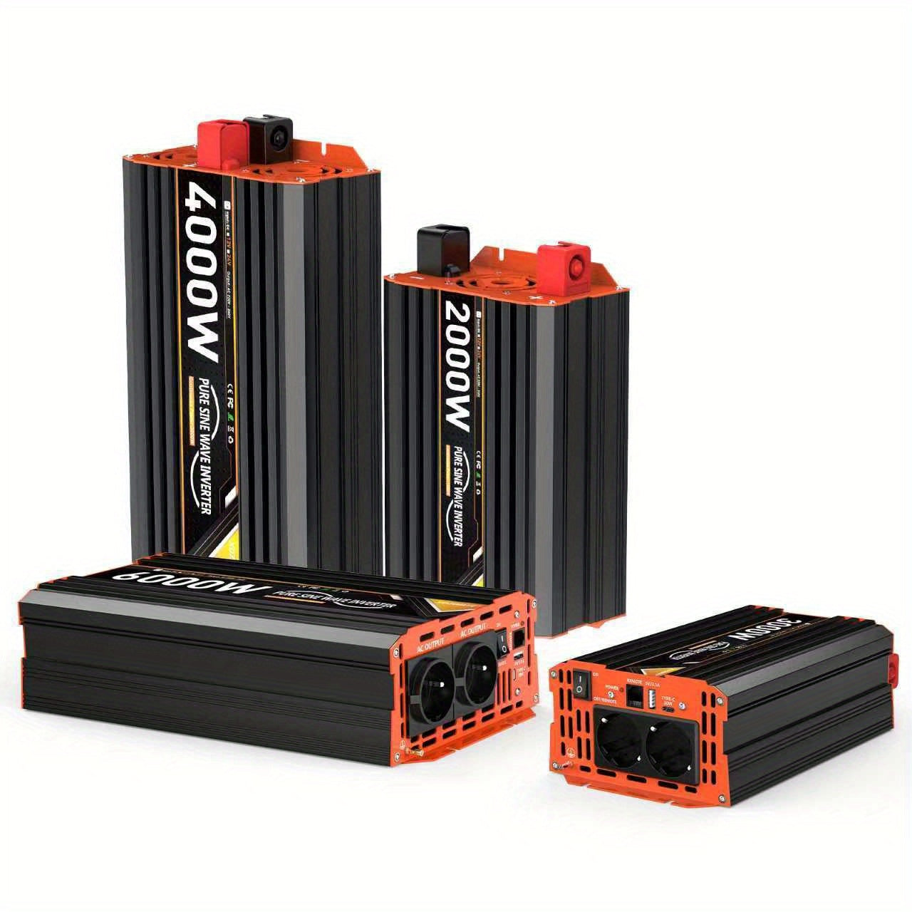 Portable Car Inverter Peak Power 7000W/6000W/4000W/3000W/2000W Power Pure Sine Wave Inverter DC 12V 24V To AC 220V With LCD Display & Remote, 2 EU Sockets | Control Car Power Voltage Converter Power Inverter Multifunction, Wi