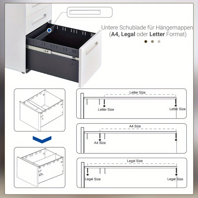 Ladekast Metalen Kassalade – Ladenkast Bureaulade Opbergkast Office Cart – 3 Lades – Mobiel – Staal Wit – Compact – Ruimtebesparend 39x48x59 cm