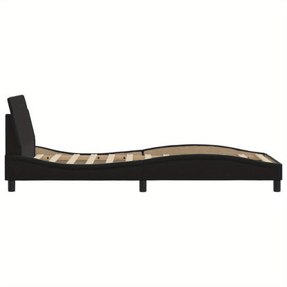 Bed frame with headboard black 90x200 cm faux leather with Slat Support Platform Bed Frame Suitable for Mattress Size 90 x 200 cm (without mattress) for Bedroom