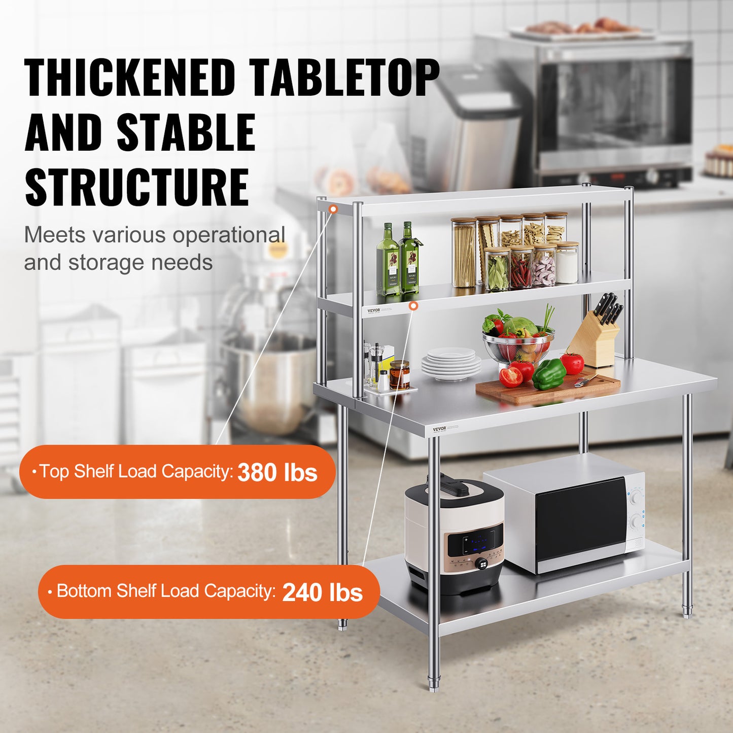 RVS Werktafel – Werkbank – Keukentafel – Werkblad – Werkplek – Verstelbare Dubbele Legplank – Roestvrij Staal 12"x48"
