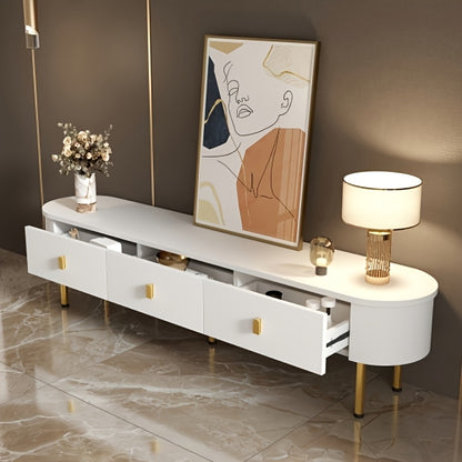 Tv Meubel – Tv Stand – Tv Kast – Tv Meubel Met Laden – Tv Dressoir Wit – Vloerstaand Met Gouden Poten – 3 Laden – Marmer-Effect Topblad