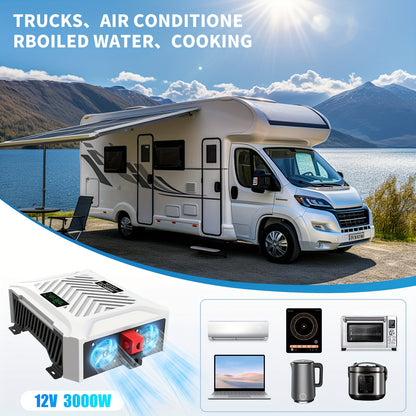 Omvormer – Spanning Converter – Power Inverter – Stroomomvormer – Sinusgolf Omvormer – Zuivere Sinusgolf – 12V - 3000W – Overbelasting Bescherming – Hoge Efficiëntie