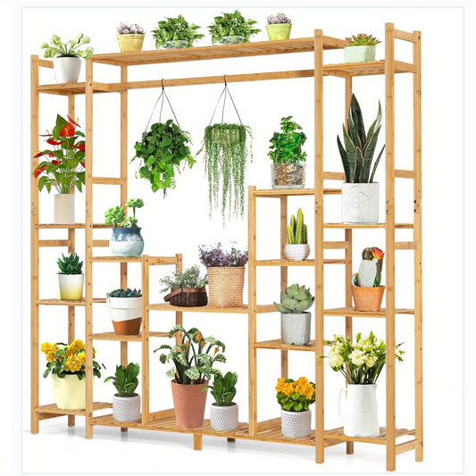 Plantenrek – Plantenstandaard – Plantentrap – Bloemenrek – Plantentafel – 9 Lagen Bamboe – Anti-omval Systeem