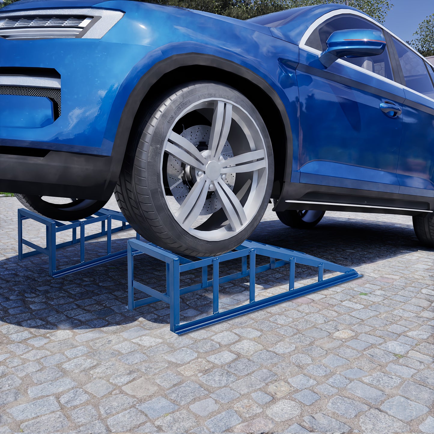 Oplaadrampen – Laadrampen – Hefplateau – Autoliften – Auto Ramps – Draagvermogen 2000 kg – Geschikt Voor Banden Tot 265 mm – Stalen Constructie – Hellingshoek 23 Graden – Blauw