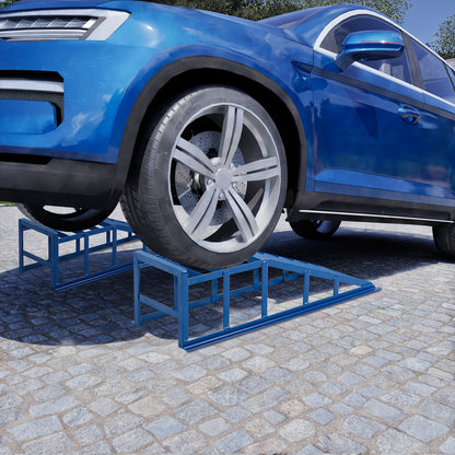 Oplaadrampen – Laadrampen – Hefplateau – Autoliften – Auto Ramps – Draagvermogen 2000 kg – Geschikt Voor Banden Tot 265 mm – Stalen Constructie – Hellingshoek 23 Graden – Blauw