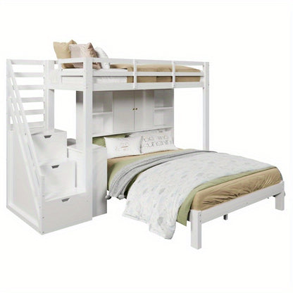 Hoogslaper – Stapelbed – Eenpersoonsbed – Kinderbed – Bed met Bureau – Ruimtebesparend – Gemakkelijk te Montaren Zonder Gereedschap – Wit Modern Design