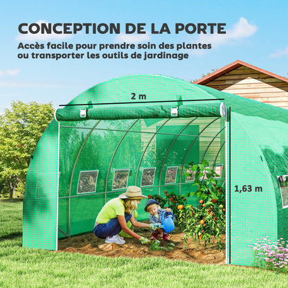 Tuinkas – Tuinserre – Kas – Groentetunnel – Tuinkas Tunnel Groen – 24 m² – 16 Ramen Met Muskietennet – Gegalvaniseerd Stalen Frame – PE Zeildoek Met UV-Bescherming