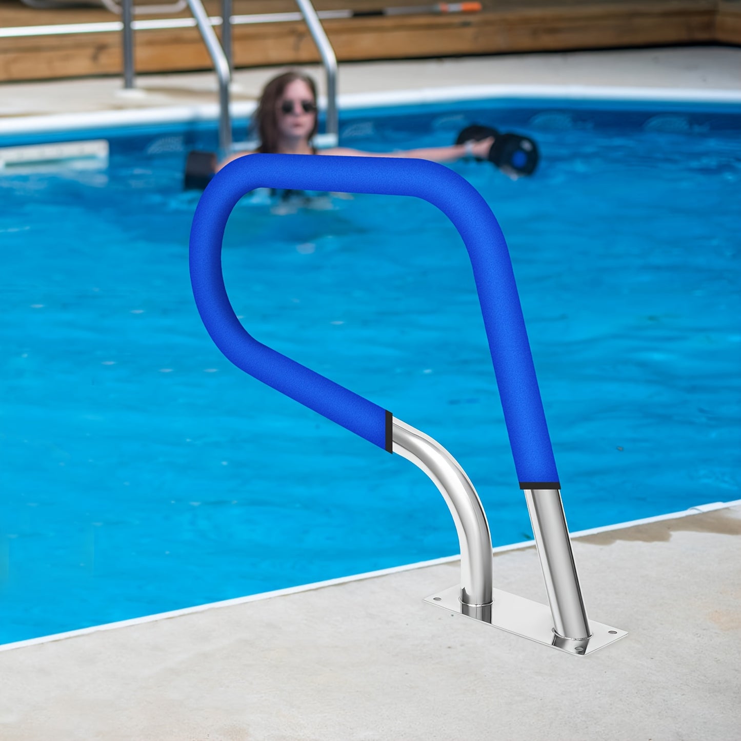 Handrail Zwembad – Zwembadrail – Poolrail – Poolhandgreep – Zwembadbeugel – Roestvrij Staal 304 – Neopreen Antislip Grip – Max 120 kg Belastbaar – Zilver