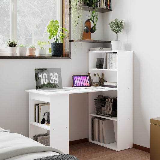 Bureau – Bureautafel – Computertafel – Werkplek – Desk – Wit – 120x55 cm – Met 5 Opbergplanken – Hoogwaardig Spaanplaat