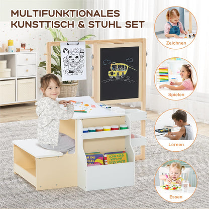 Kindertekentafel – Kindertafel – Tekentafel – Activiteitentafel – Speeltafel – Dubbelzijdige Krijtbord & Whiteboard – Verstelbare Hoogte & Opbergruimte