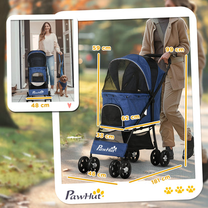 Huisdierwagen – Dierenwagen – Hondenbuggy – Kattenbuggy – Wandelwagen – Opvouwbaar – 600D Oxford Polyester – 4 Wielen – Met Opbergruimte – Blauw