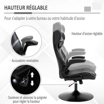 Vinsetto Gaming Chair, 360-Degree Swivel, Ergonomic, Height-Adjustable, with Retractable Armrests, Headrest Included, Faux Leather Upholstery, 67 X 70 X 106-112 Cm, Light Grey And Black.