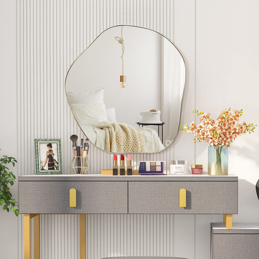 Wandspiegel – Muurspiegel – Decoratieve Spiegel – Onregelmatige Spiegel – Houten Spiegel – HD Helder Glas – Stevig Houten Frame – Goudkleurig