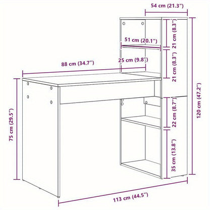 Bureau – Computertafel – Werkplek – Schrijftafel – Desk – Modern Compact Wit Bureau – Ruimtebesparend Met Open Opbergrek – Stevige MDF Houtconstructie 113x54x120 cm