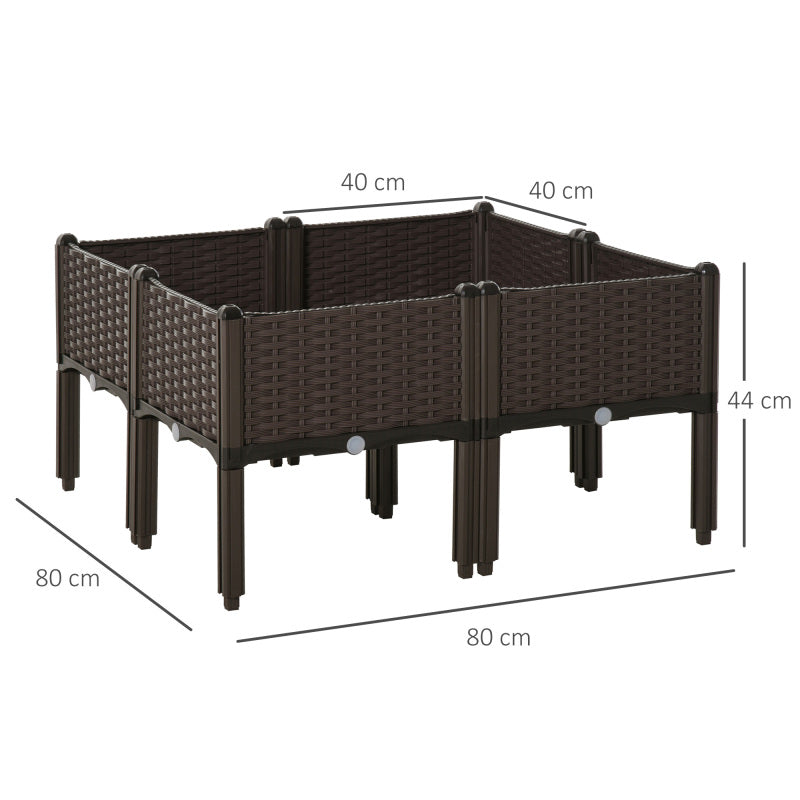 Verhoogde Plantenbak Tuin – Plantenbak Buiten – Tuinbak Kweekbak – Bloembak Balkon – Groentebak Urban Garden – Weerbestendig Kunststof – Rattan Look – 40x40x44 cm – 4 Secties Met Drainage