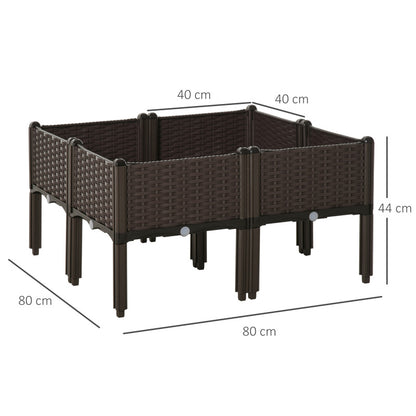 Verhoogde Plantenbak Tuin – Plantenbak Buiten – Tuinbak Kweekbak – Bloembak Balkon – Groentebak Urban Garden – Weerbestendig Kunststof – Rattan Look – 40x40x44 cm – 4 Secties Met Drainage