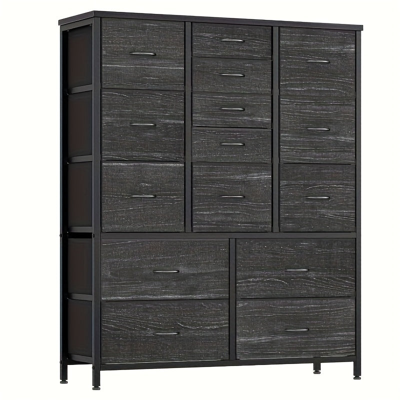 15-Laden Kast – Opbergkast – Ladekast – Dressoir – Organiser – Metaal & Stof – 15 Ruime Laden – Verstelbare Plastic Pootjes – Rustiek Design – 112 cm Breed – Zwart