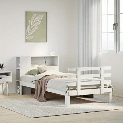 Massief Houten Bed – Houten Bedframe – Eenpersoonsbed – Slaapbed – Praktisch Bed – Wit 90x200 cm – Stevig & Verwijderbaar Hoofdbord